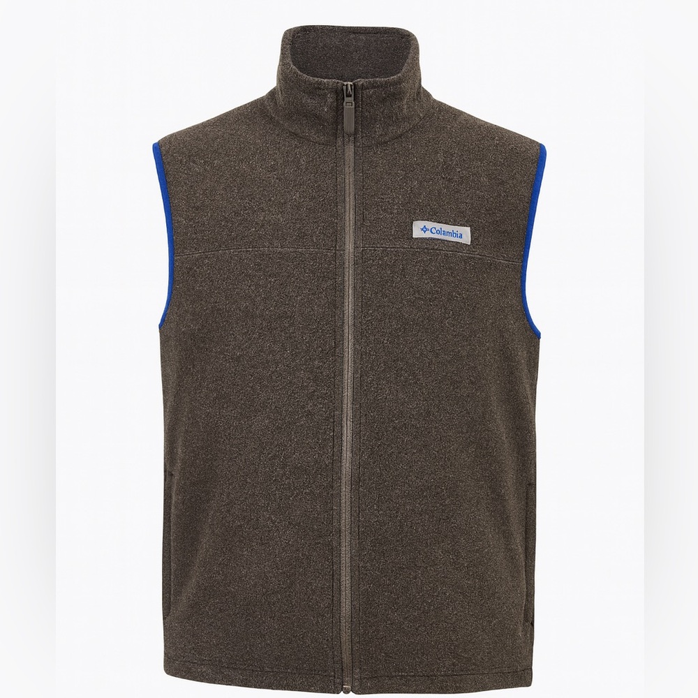 Columbia PFG Men’s Fleece Vest Gray Blue Trim Size XL Zip Pockets